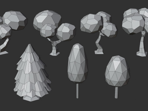 Cartoon Low Poly Trees Flowers Pack Modelo 3D
