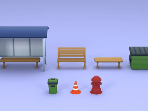 Cartoon Low Poly Street Props Pack 3D Model