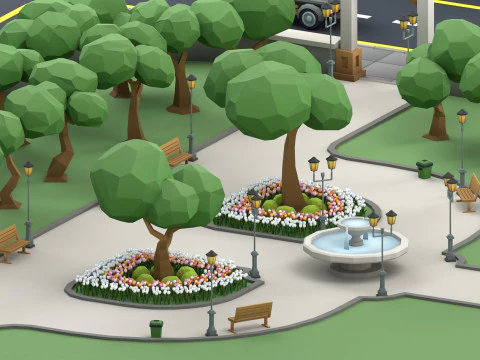 Cartoon Low Poly Street Props Pack 3D Model