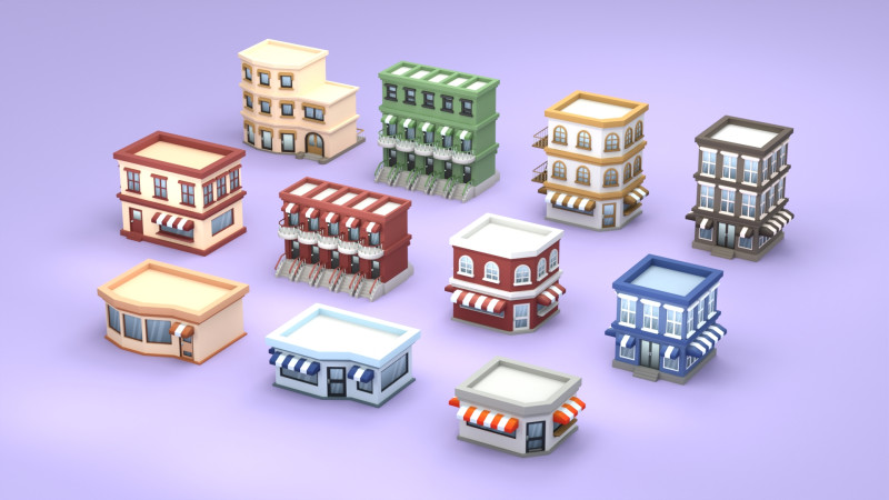 Cartoon Low Poly Building Pack Set1 Modello 3D .c4d .max .obj .3ds .fbx .stl .blend 