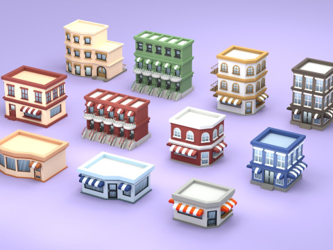 Cartoon Low Poly Building Pack Set1 Model 3D