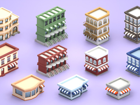 Cartoon Low Poly Building Pack Set1 Modello 3D