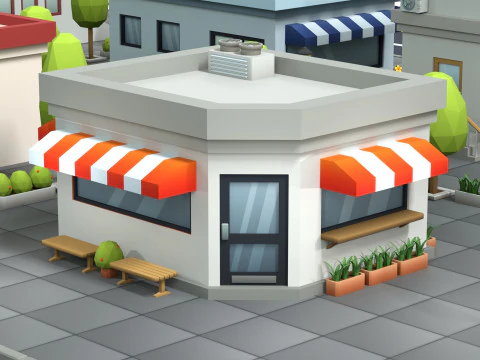 Cartoon Low Poly Building Pack Set1 3D Model