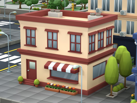 Cartoon Low Poly Building Pack Set1 Modello 3D