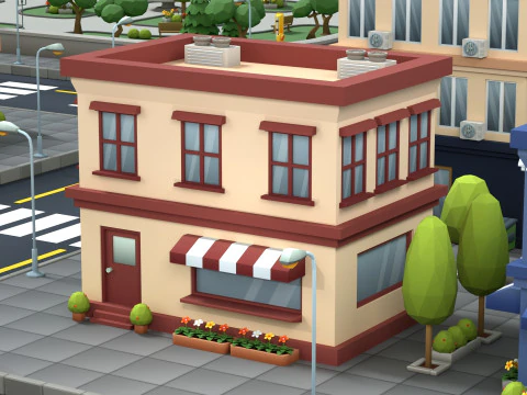 Cartoon Low Poly Building Pack Set1 3D Model