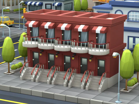 Cartoon Low Poly Building Pack Set1 3D Model