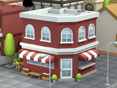 Cartoon Low Poly Building Pack Set1 3D Model