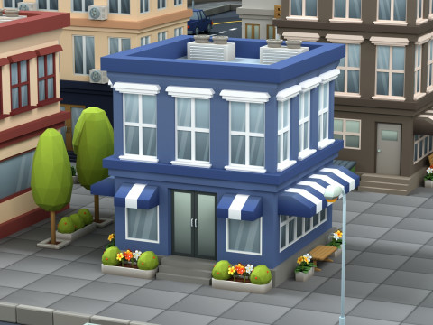 Cartoon Low Poly Building Pack Set1 Modello 3D