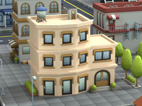 Cartoon Low Poly Building Pack Set1 3D Model