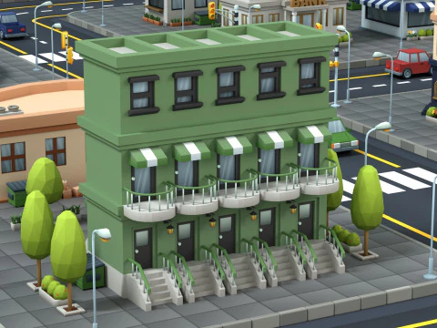 Cartoon Low Poly Building Pack Set1 3D Model