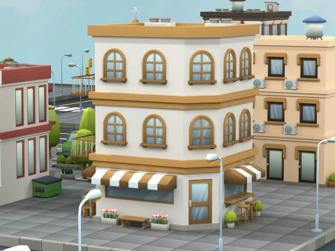 Cartoon Low Poly Building Pack Set1 3D Model