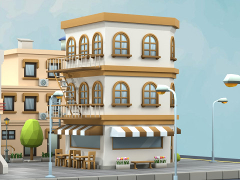 Cartoon Low Poly Building Pack Set1 Modello 3D