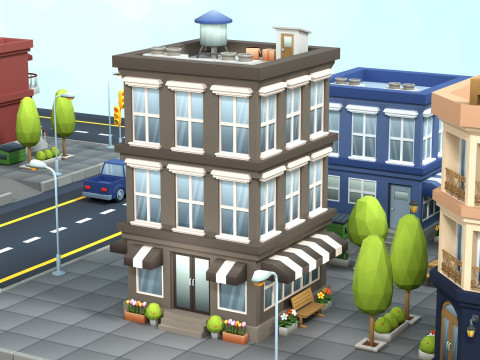 Cartoon Low Poly Building Pack Set1 Modello 3D