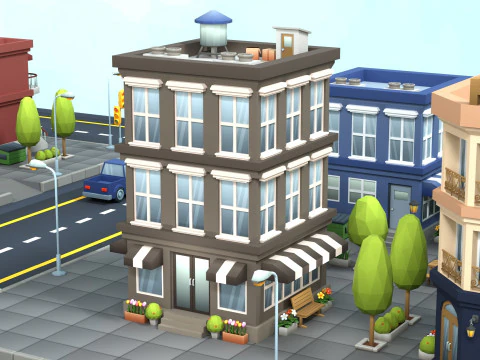Cartoon Low Poly Building Pack Set1 3D Model