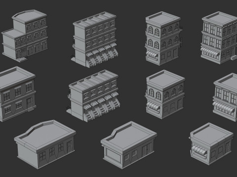 Cartoon Low Poly Building Pack Set1 Modello 3D