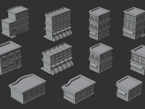 Cartoon Low Poly Building Pack Set1 3D Model