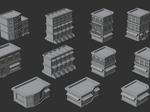 Cartoon Low Poly Building Pack Set1 3D Model