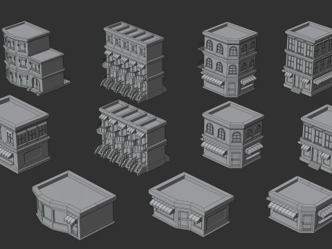 Cartoon Low Poly Building Pack Set1 Modello 3D