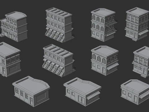 Cartoon Low Poly Building Pack Set1 3D Model