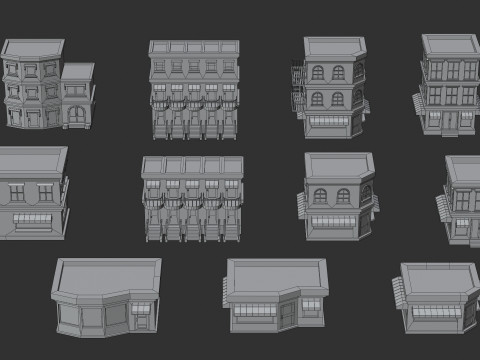 Cartoon Low Poly Building Pack Set1 Modello 3D
