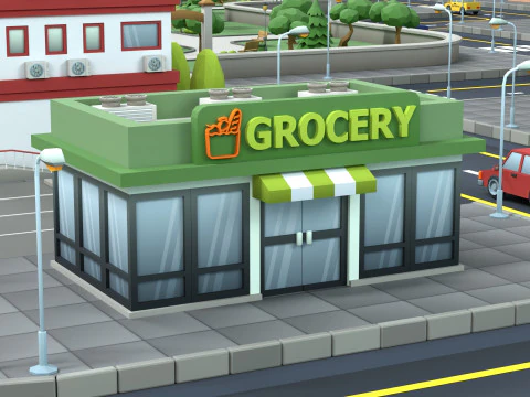 Cartoon Low Poly Building Pack Set2 3D Model