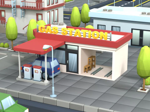 Cartoon Low Poly Building Pack Set2 3D Model
