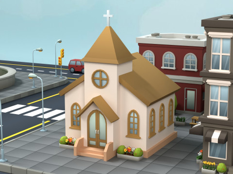 Cartoon Low Poly Building Pack Set2 3Dモデル