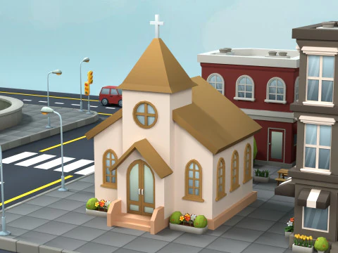 Cartoon Low Poly Building Pack Set2 3D Model