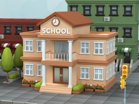 Cartoon Low Poly Building Pack Set2 3Dモデル