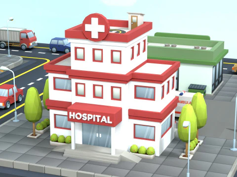 Cartoon Low Poly Building Pack Set2 3D Model