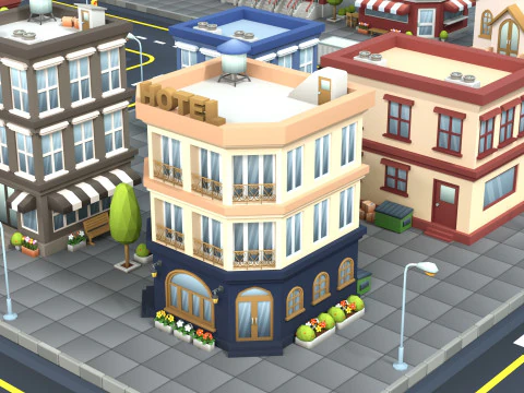 Cartoon Low Poly Building Pack Set2 3D Model