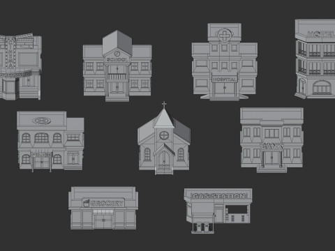 Cartoon Low Poly Building Pack Set2 3Dモデル