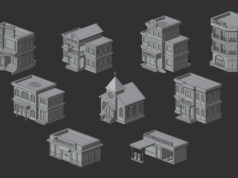 Cartoon Low Poly Building Pack Set2 3Dモデル