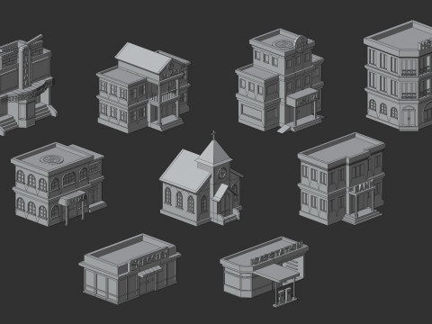 Cartoon Low Poly Building Pack Set2 3Dモデル