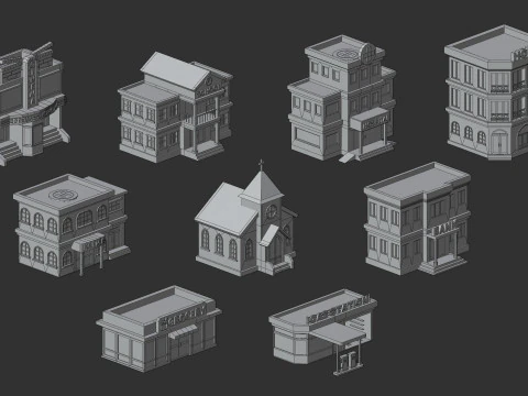 Cartoon Low Poly Building Pack Set2 3D Model