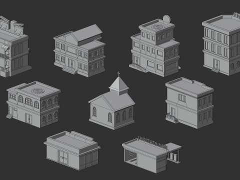 Cartoon Low Poly Building Pack Set2 3Dモデル