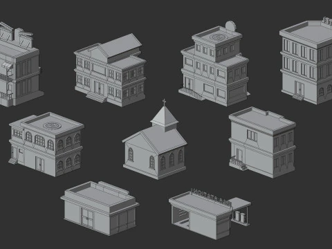 Cartoon Low Poly Building Pack Set2 3D Model