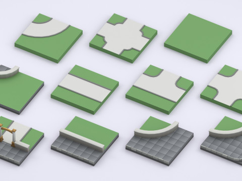 Cartoon Low Poly Modular Park Pack Model 3D