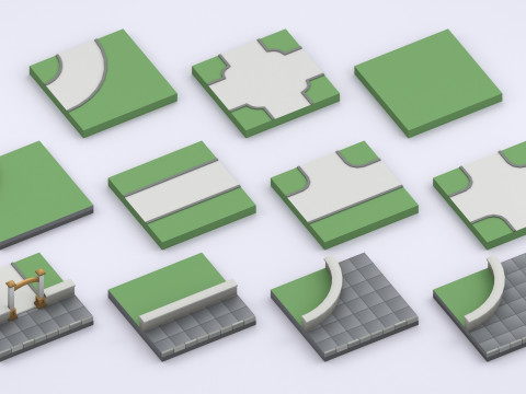 Cartoon Low Poly Modular Park Pack Model 3D