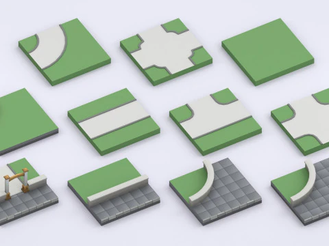 Cartoon Low Poly Modular Park Pack 3D Model