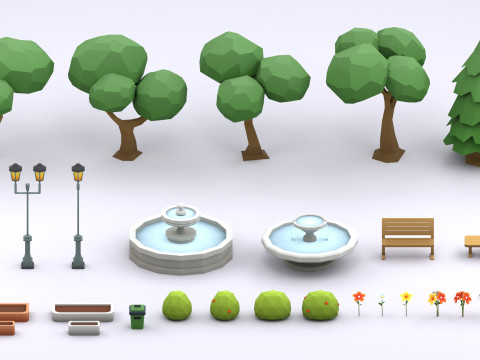 Cartoon Low Poly Modular Park Pack Model 3D