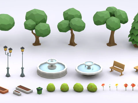 Cartoon Low Poly Modular Park Pack 3D Model