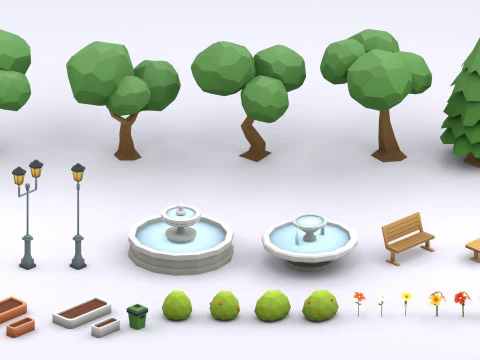 Cartoon Low Poly Modular Park Pack 3D Model