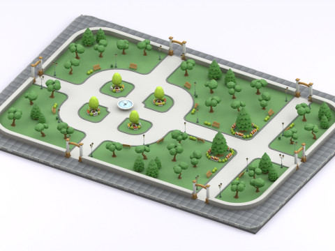 Cartoon Low Poly Modular Park Pack Model 3D
