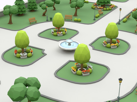 Cartoon Low Poly Modular Park Pack Model 3D