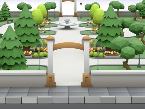 Cartoon Low Poly Modular Park Pack Model 3D