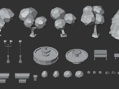Cartoon Low Poly Modular Park Pack Model 3D