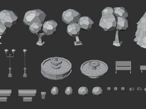 Cartoon Low Poly Modular Park Pack 3D Model