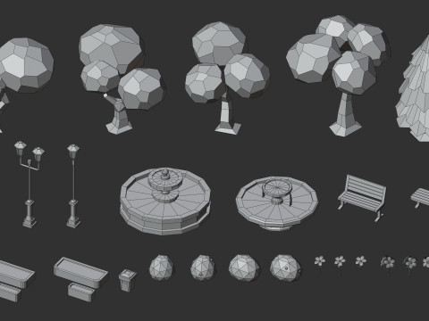 Cartoon Low Poly Modular Park Pack Model 3D