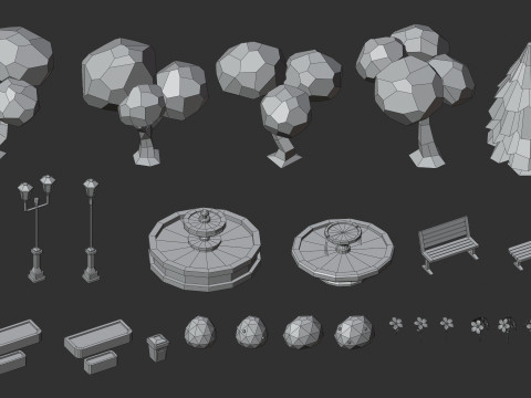 Cartoon Low Poly Modular Park Pack Model 3D